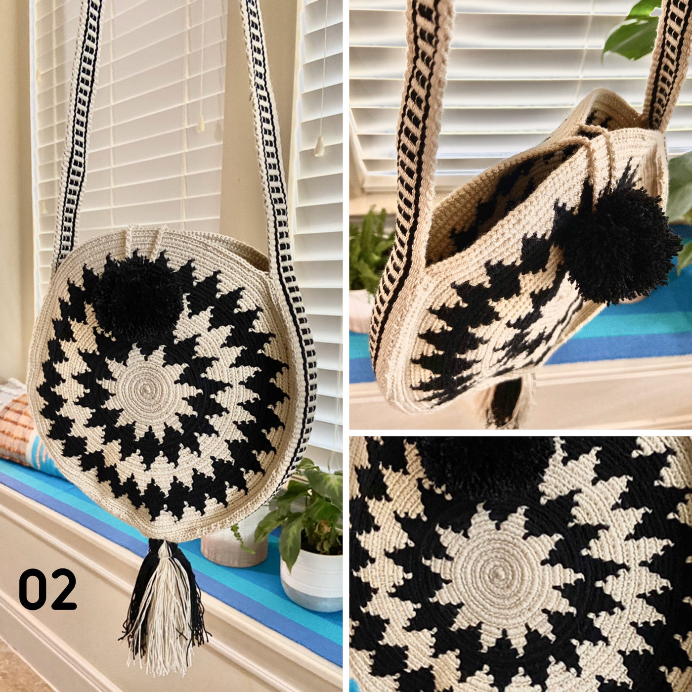 White and Black Trending Summer Bag | Boho Handbags | Rounded Hand-Crocheted Bag