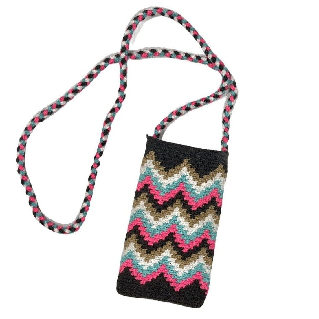 Dark Brown-Pink Phone Purse | Hand-crocheted Phone Bags -Crossbody Phone Bag | Crochet