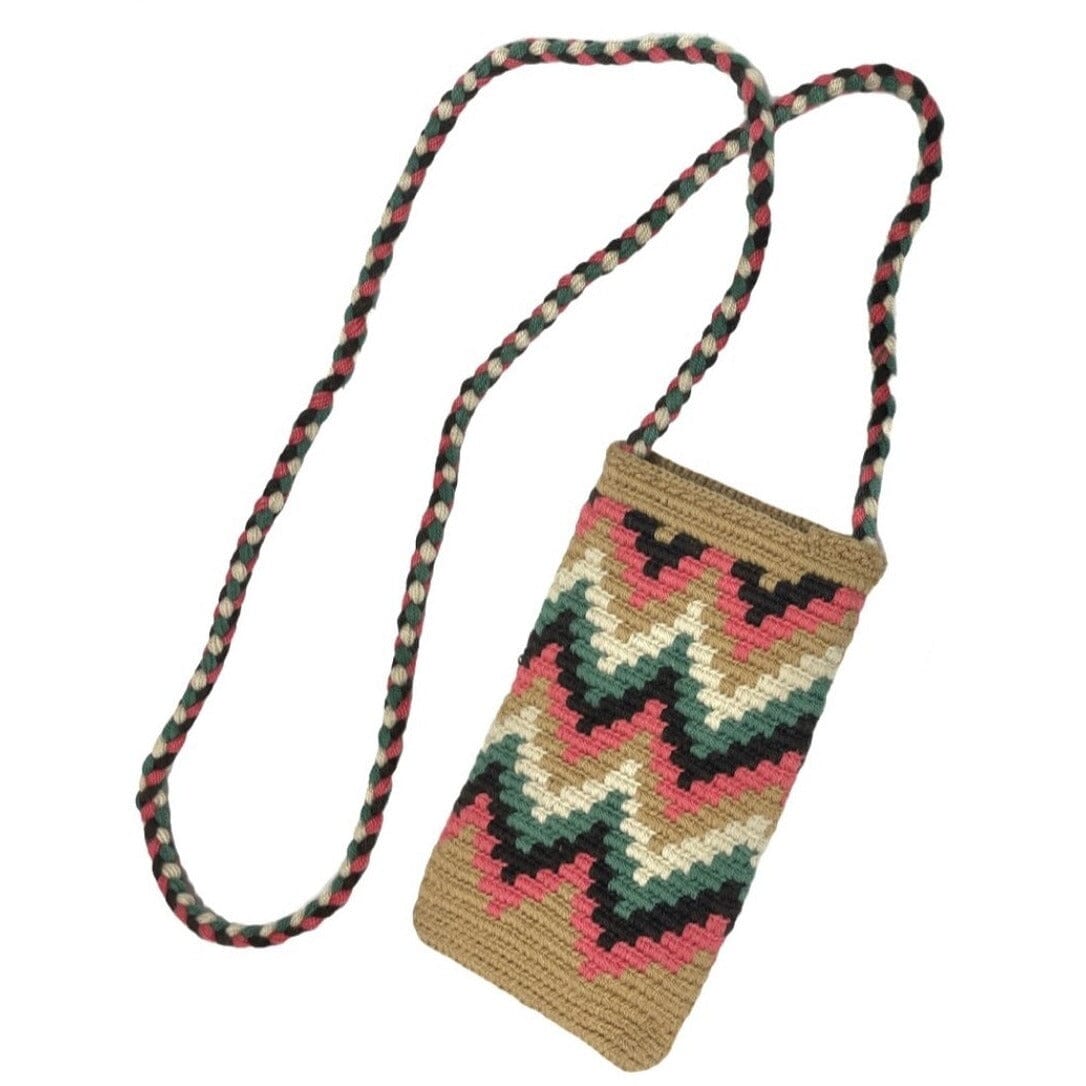 Phone Purses | Crossbody Crochet Phone Bags Crossbody Crochet Boho Bag Camel Desert Dreams - Chevron 