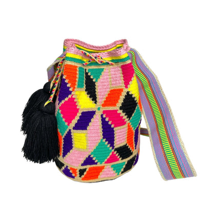 Picasso Bags | Abstract Art Multicolored Crochet Bags - L Crossbody Crochet Boho Bag Multicolor Flower / Beige 