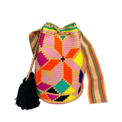 Picasso Bags | Abstract Art Multicolored Crochet Bags - L Crossbody Crochet Boho Bag Pinwheel / Tan 