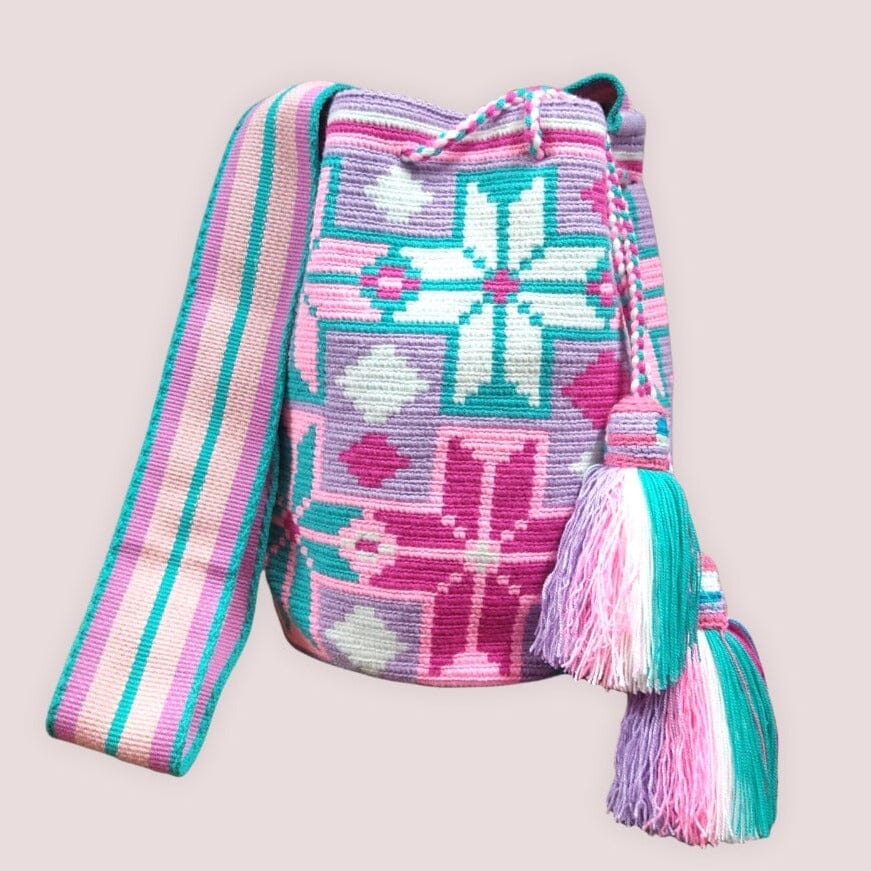 Flower Crochet Pattern | Pink Boho Crossbody Bag | Womens Bohemian Spring Handbag | Colorful 4U