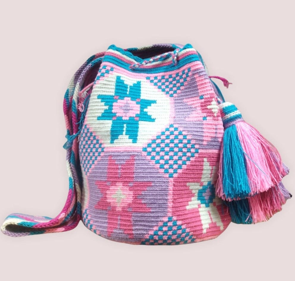 Snow Flake Crochet Pattern | Pink Boho Crossbody Bag | Womens Bohemian Spring Handbag | Colorful 4U