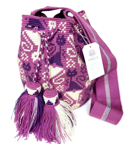 Purple Cats Premium Bags for Fall -  Crossbody Boho Bag- Wayuu Bohemian Bag