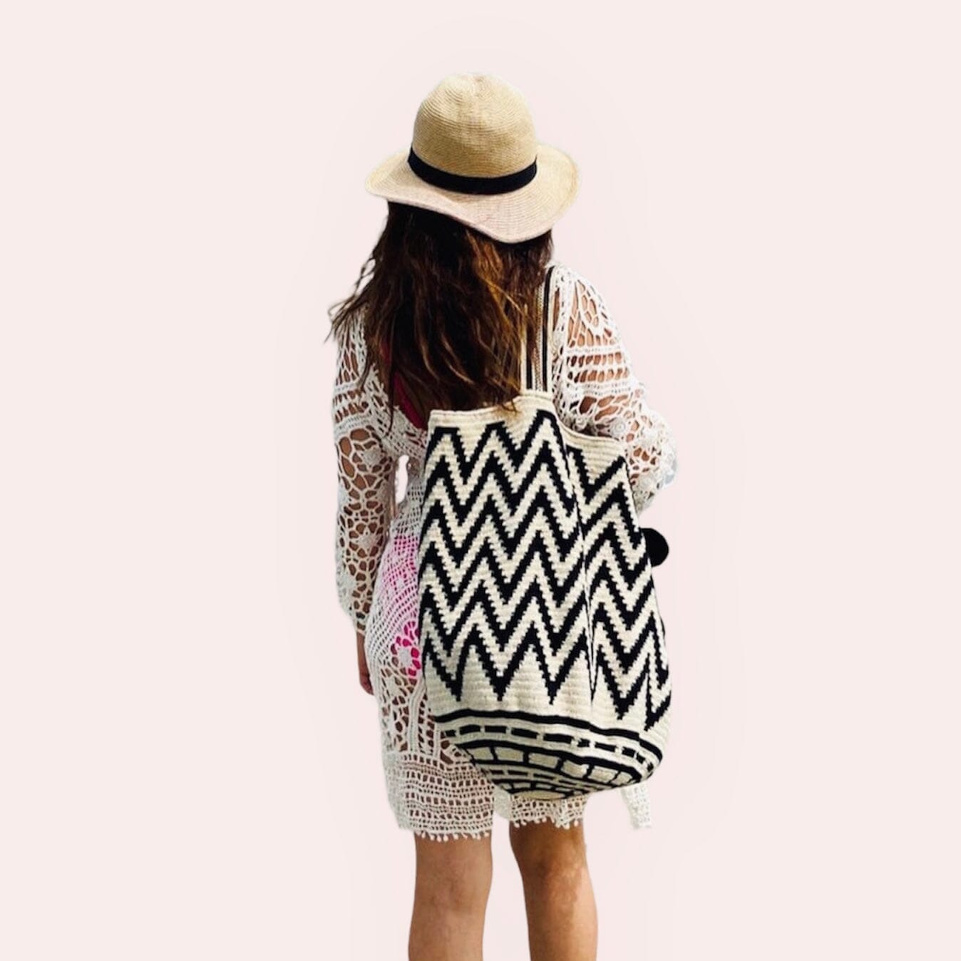 wearing cute Large Tote Bag | Crochet Tote Beach Bag | Tote Neverfull | Colorful 4U