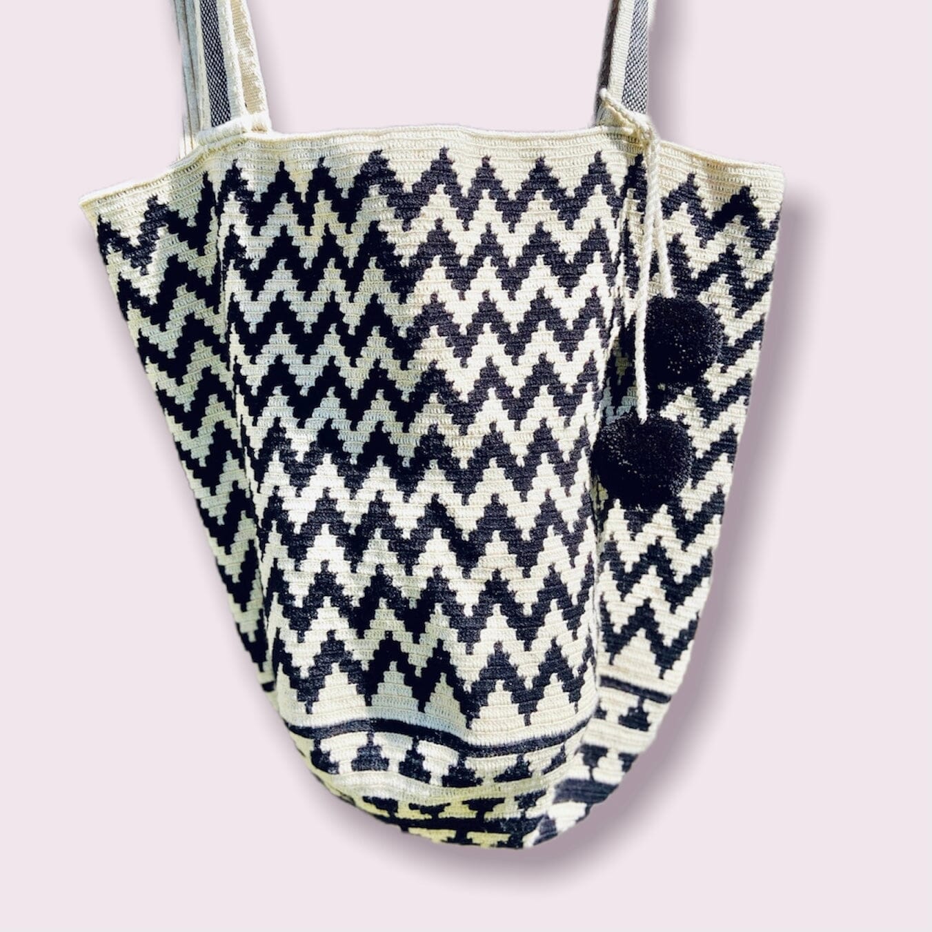 chevron-black-and-white Large Tote Bag | Crochet Tote Beach Bag | Tote Neverfull | Colorful 4U