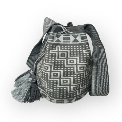 Premium Resort Wear Bags | Large Neutral Tones Premium One thread Crochet Bag - Crossbody Boho Bag P20 Grey Shades / Stairs 