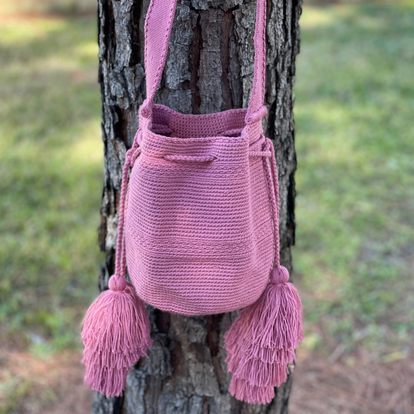 Pink Tassel Crochet Bag | Crossbody Casual Bag with Tassels | Colorful 4U