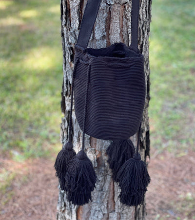 Black Tassel Crochet Bag | Crossbody Casual Bag with Tassels | Colorful 4U