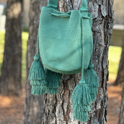 Sage Green Tassel Crochet Bag | Crossbody Casual Bag with Tassels | Colorful 4U
