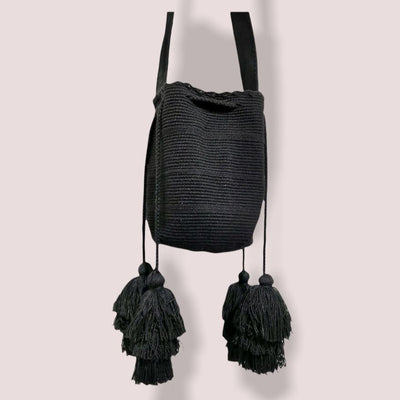 Black Multi-Tassel Crochet Bag | Crossbody Casual Bag with Tassels | Colorful 4U