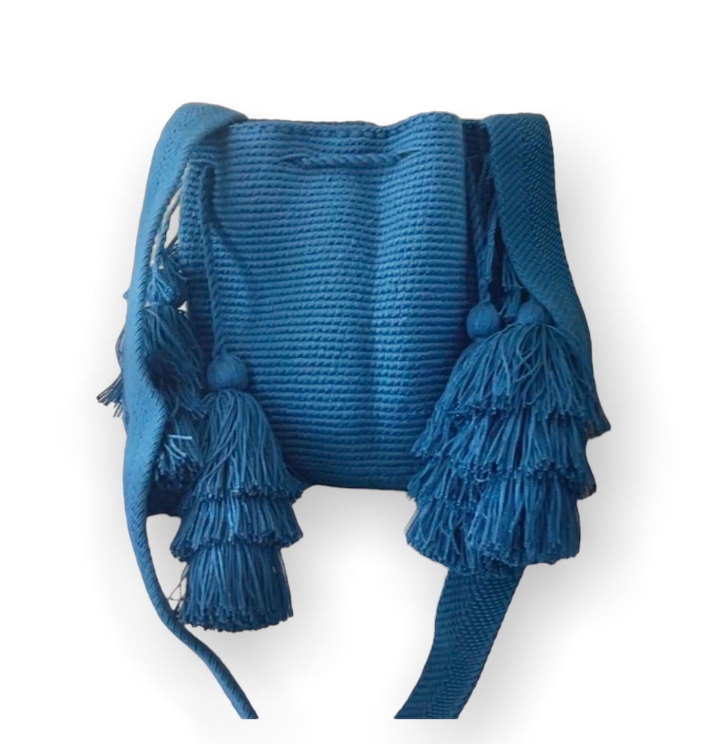 Pretty Tassel Bags | Earth Tones Crossbody Purses - M Medium-Crossbody Crochet Boho Bag - Traditional Wayuu Design Navy Blue 