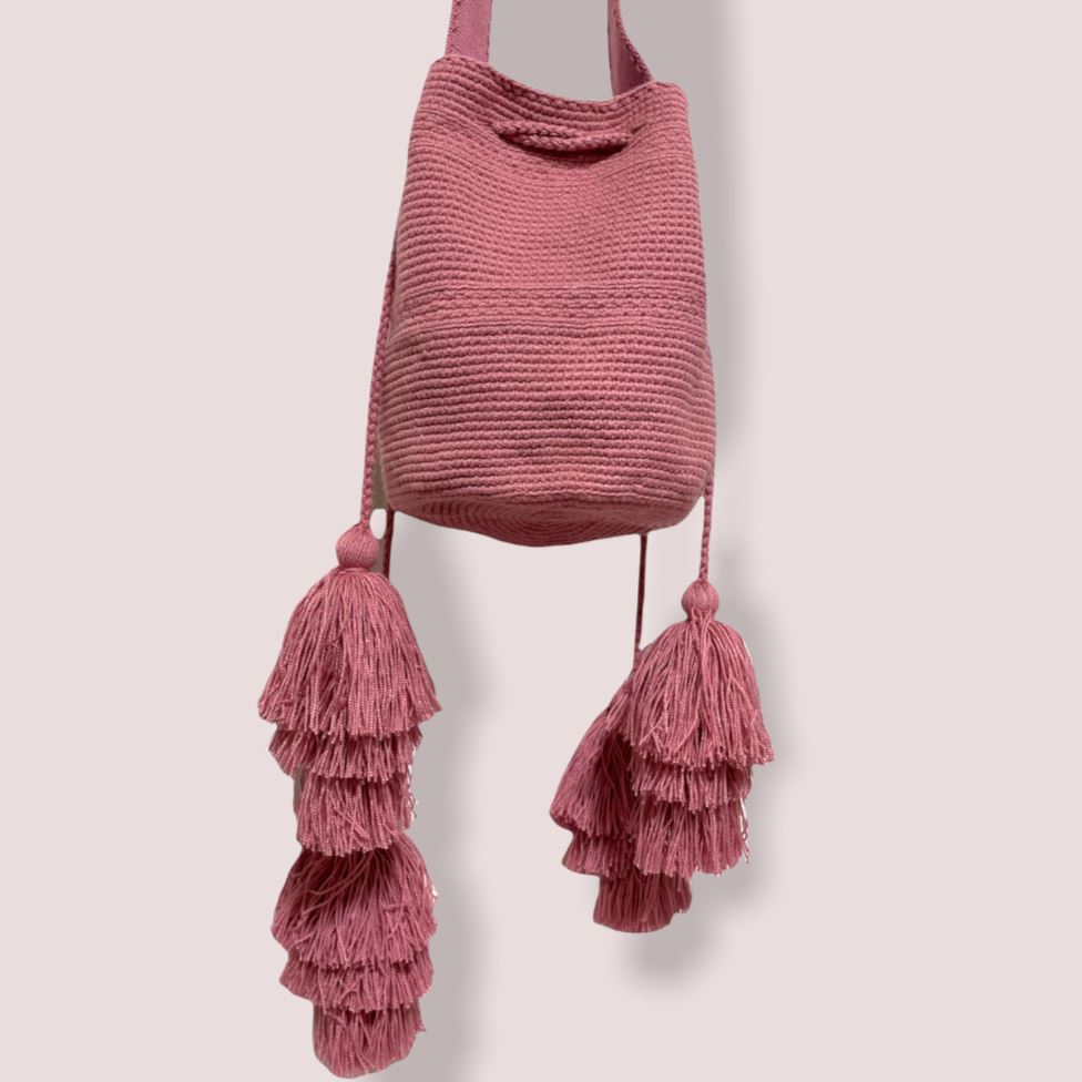 Rose Pink Tassel Crochet Bag | Crossbody Casual Bag with Tassels | Colorful 4U