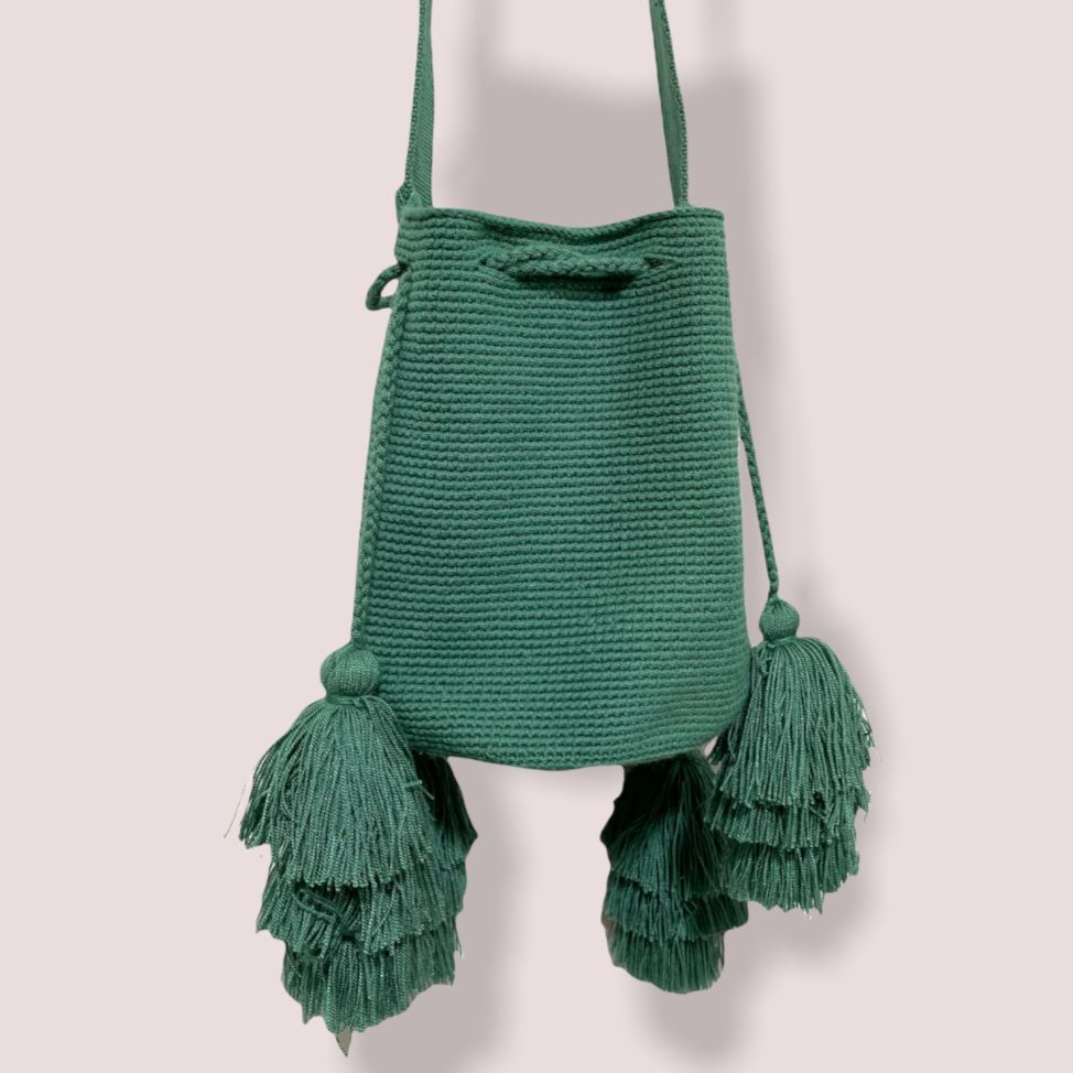 Sage Green Tassel Crochet Bag | Crossbody Casual Bag with Tassels | Colorful 4U