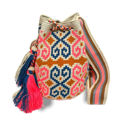 Pumpkin Spice Bags for Fall | Special Edition Crochet Bags -L Crossbody Crochet Boho Bag Greek / Coral - Navy Blue 