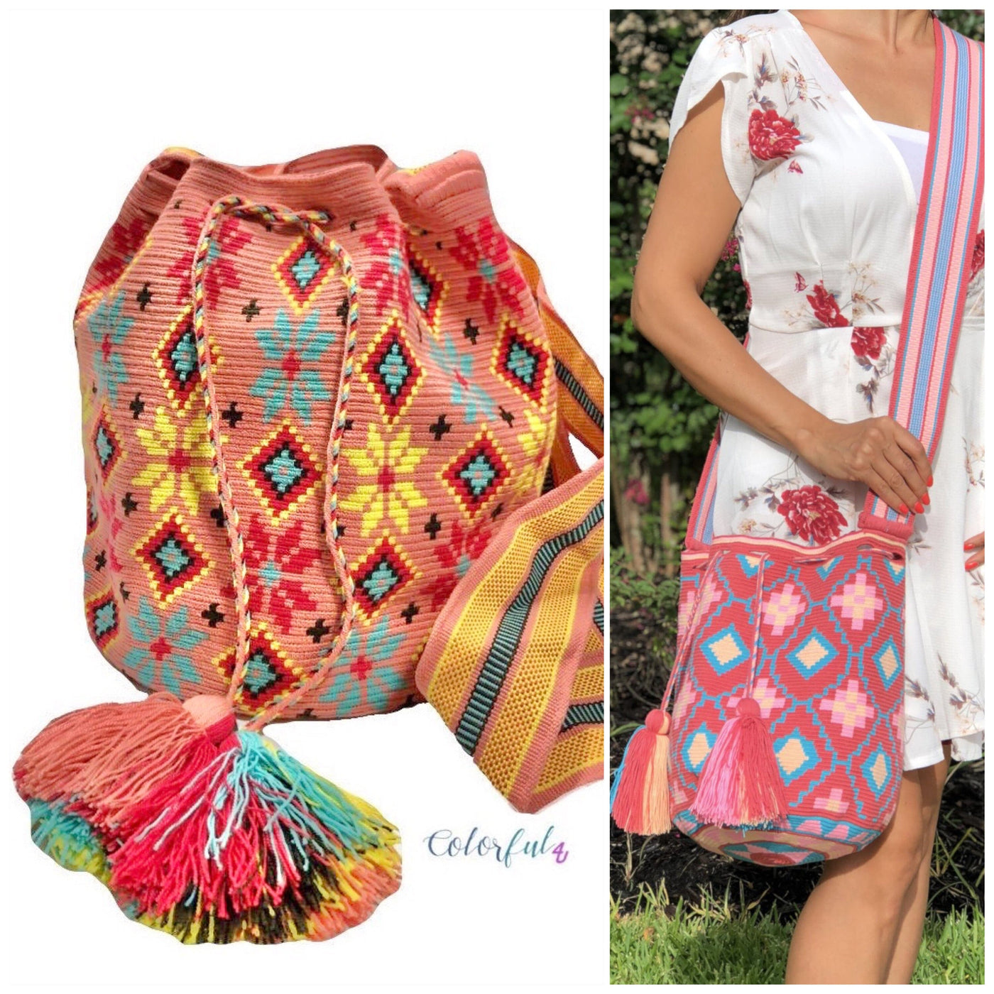 Rose Crochet Bags | Bohemian Crossbody Bag| Authentic Wayuu Bag