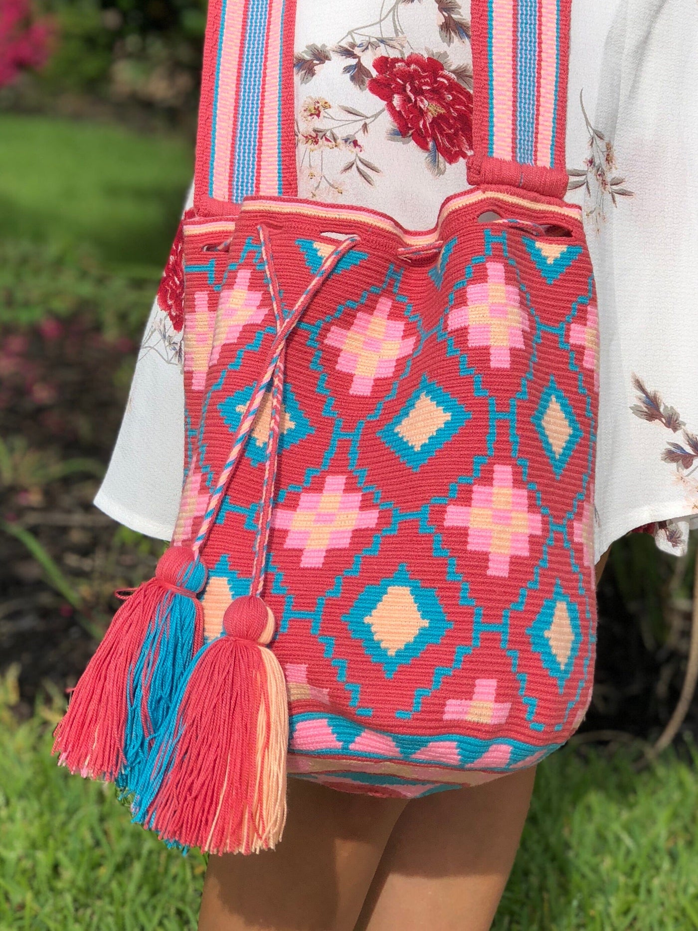 Rose Red Crochet Bags | Bohemian Crossbody Bag| Authentic Wayuu Bag