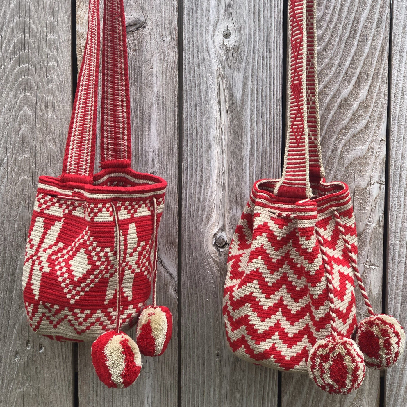 Scarlet Red Crossbody bags | Medium Crochet Bags with Pom pom | Colorful4U