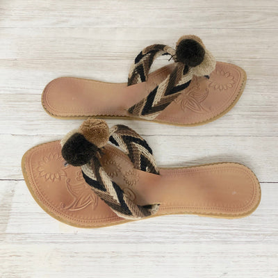 Shades of Brown Pom Pom Sandals - Summer Flip Flops-BEACH FLATS-SLIDES