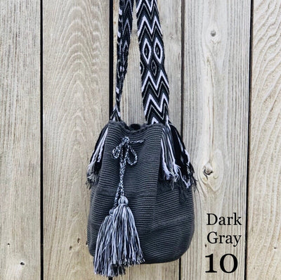 Solid Crochet Bags - Bohemian Style Solid Color Crochet Bag - Crossbody/Shoulder Boho Bag 10- Dark Gray MWU010