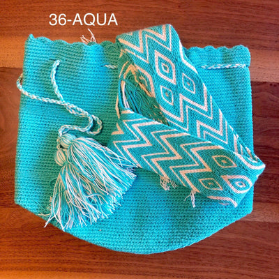 Solid Crochet Bags - Bohemian Style Solid Color Crochet Bag - Crossbody/Shoulder Boho Bag 36-Aqua MWU036