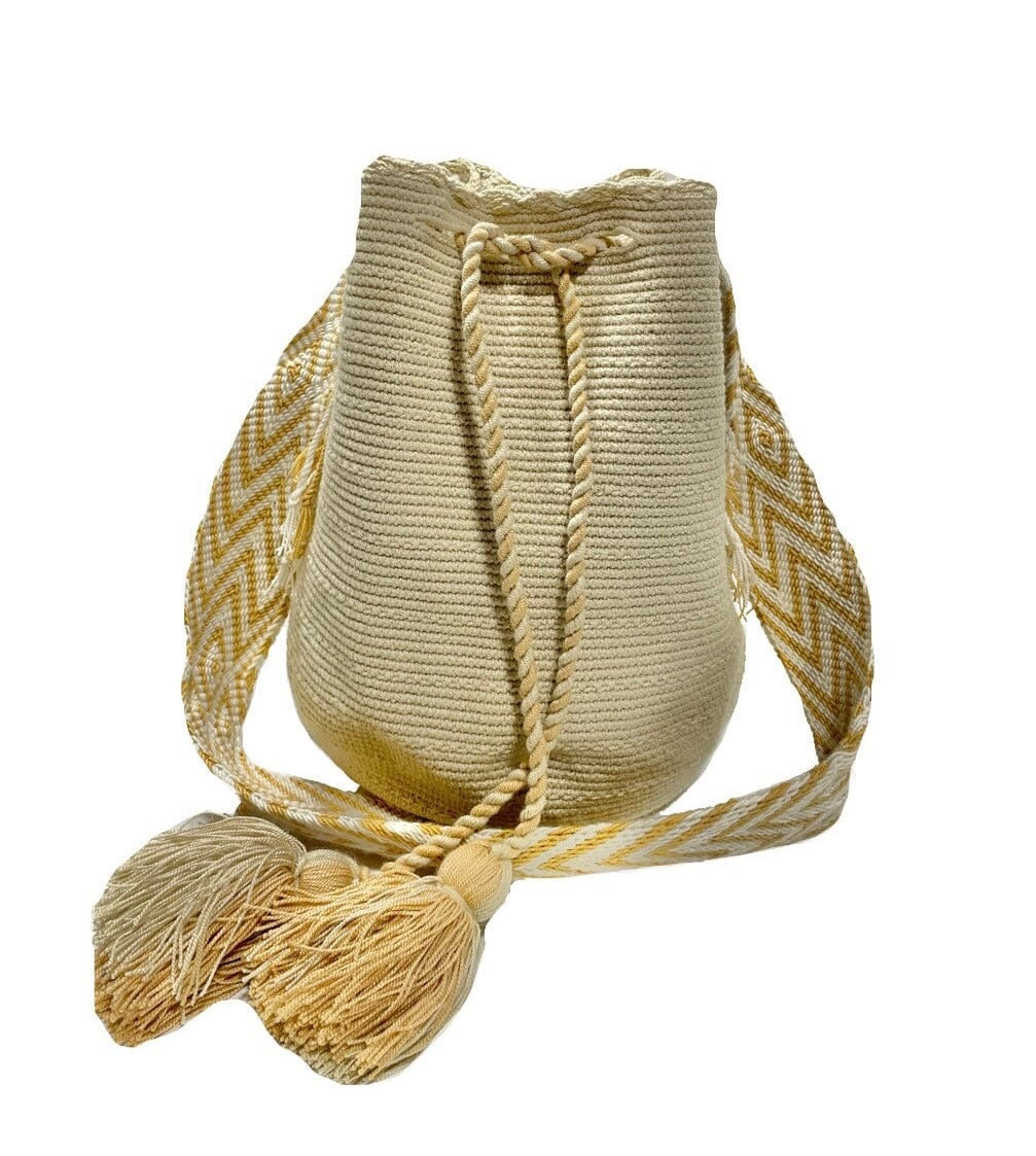 Solid Crochet Bags - Bohemian Style Solid Color Crochet Bag - Crossbody/Shoulder Boho Bag L46 Beige-Gold MWU046