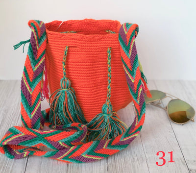 Orange Mini Crochet Bags-Small Wayuu Bags-Girls Summer Crossbody Bags