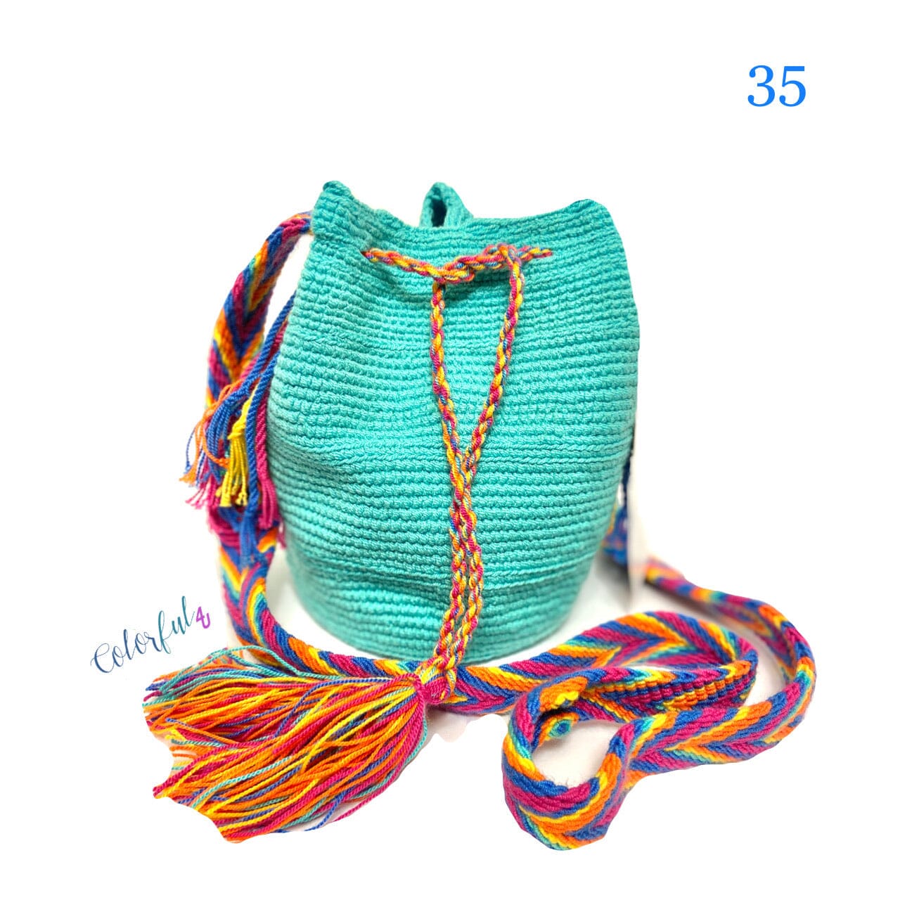 Solid Mini Crochet Bags | Spring/Summer Colors Mini Crochet Bag - Crossbody Boho Bag - Authentic Wayuu Mini Mochila Turquoise- Caribbean Sunset 