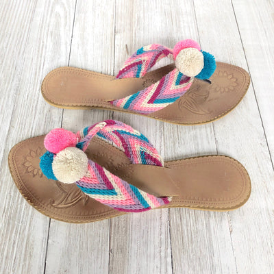 Spring Lover Pom Pom Sandals - Summer Flip Flops SWP012 Sandalias Wayuu Pom Pom US 8 