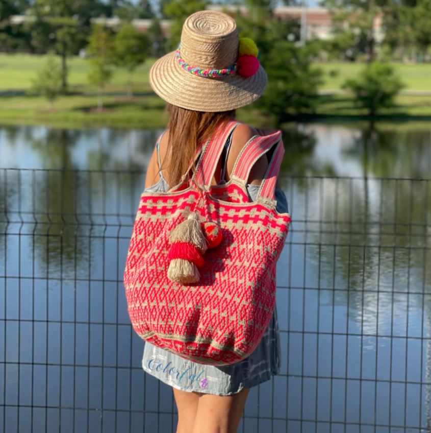 pink Neon Maxi Tote Beach Bag | Crochet Summer Tote | Colorful 4U