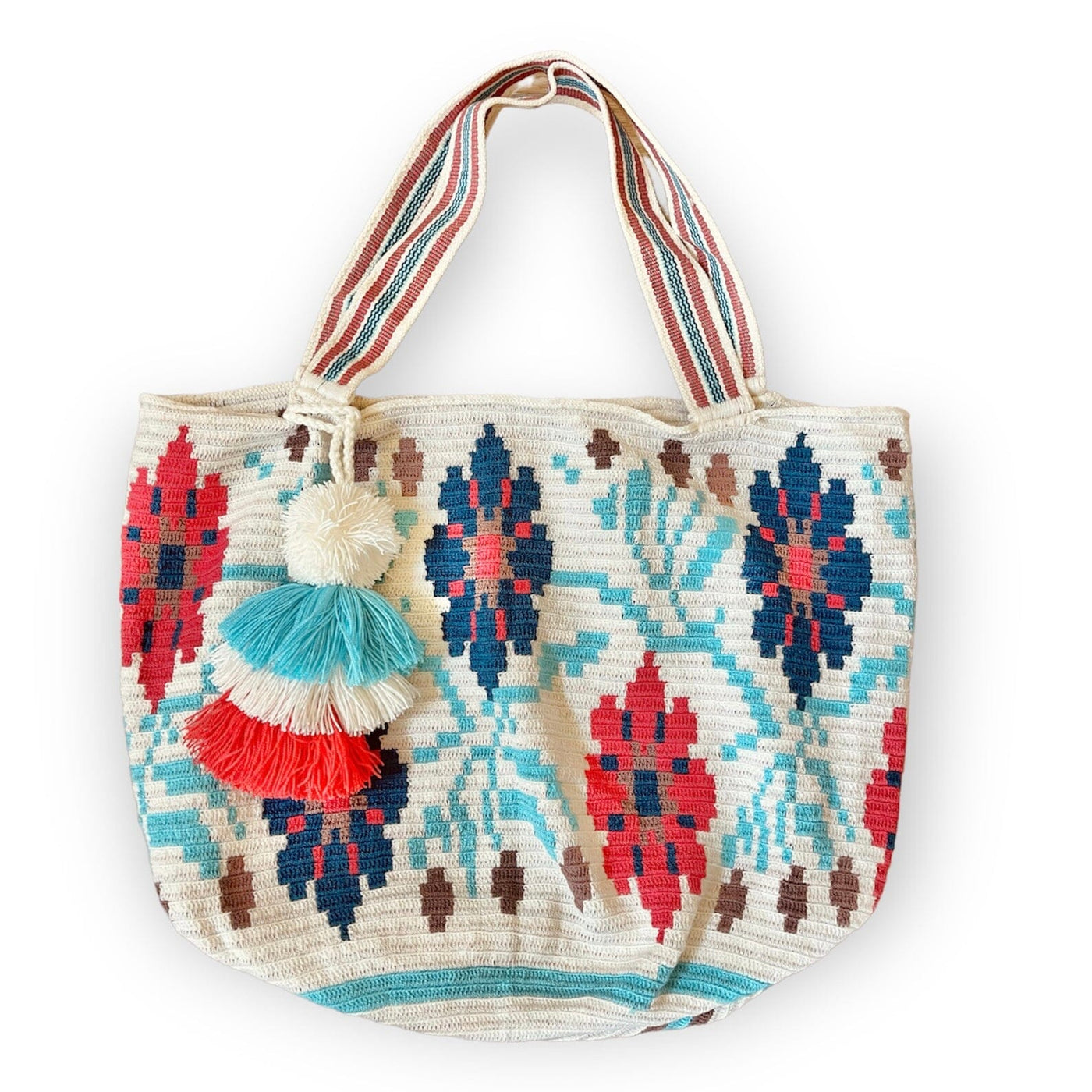 Spring & Summer Maxi Tote Beach Bags | Soft crochet XL BEACH BAG - CROCHET TOTE BAG Off-White Spring Flowers 