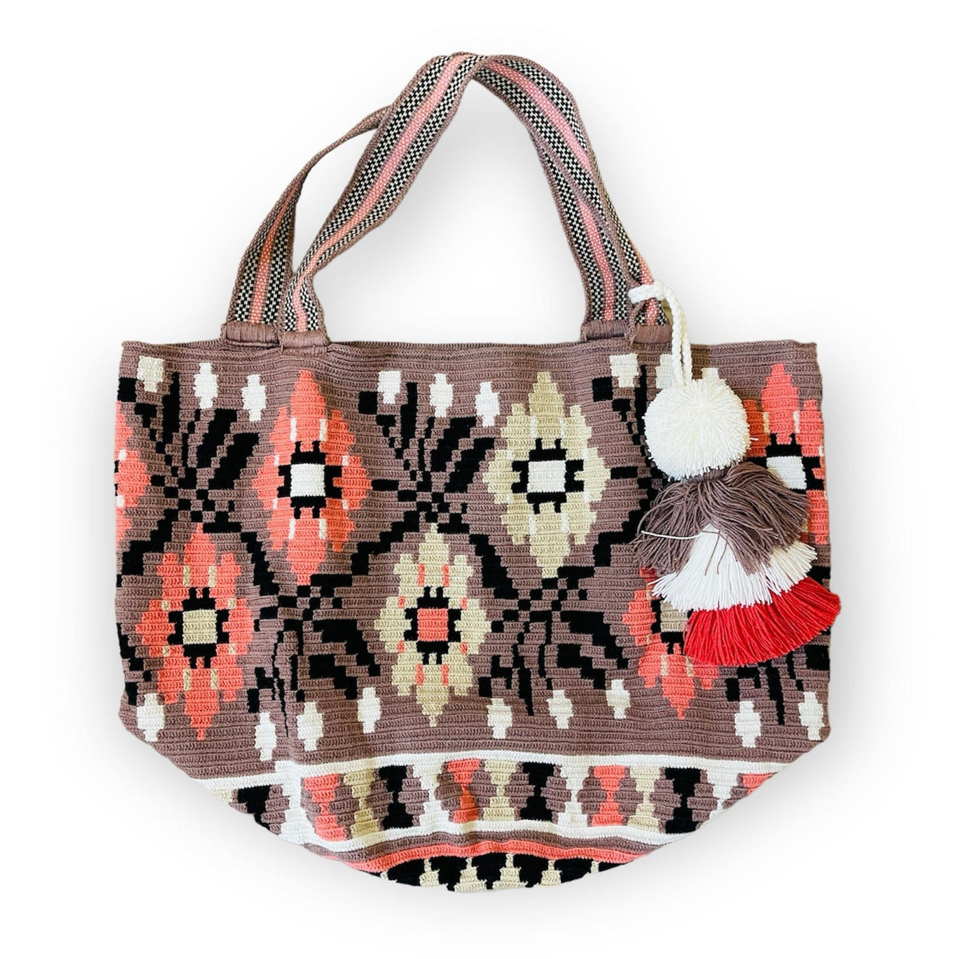 Spring & Summer Maxi Tote Beach Bags | Soft crochet XL BEACH BAG - CROCHET TOTE BAG Rose Taupe Garden 