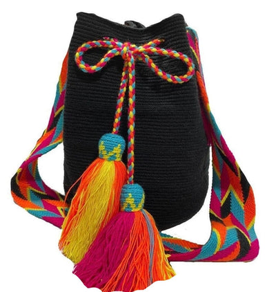 Black-Neon Crochet Bag | Wayuu Mochila | Crossbody Boho Bag