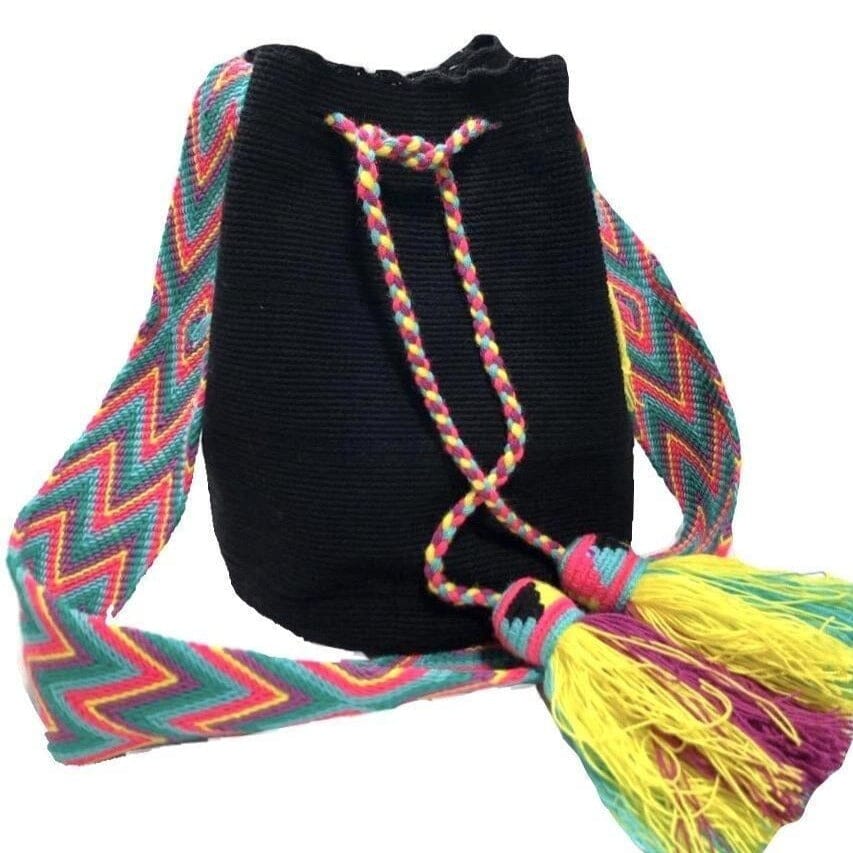 Black and Pink Summer Crochet Bag | Wayuu Mochila | Crossbody Boho Bag