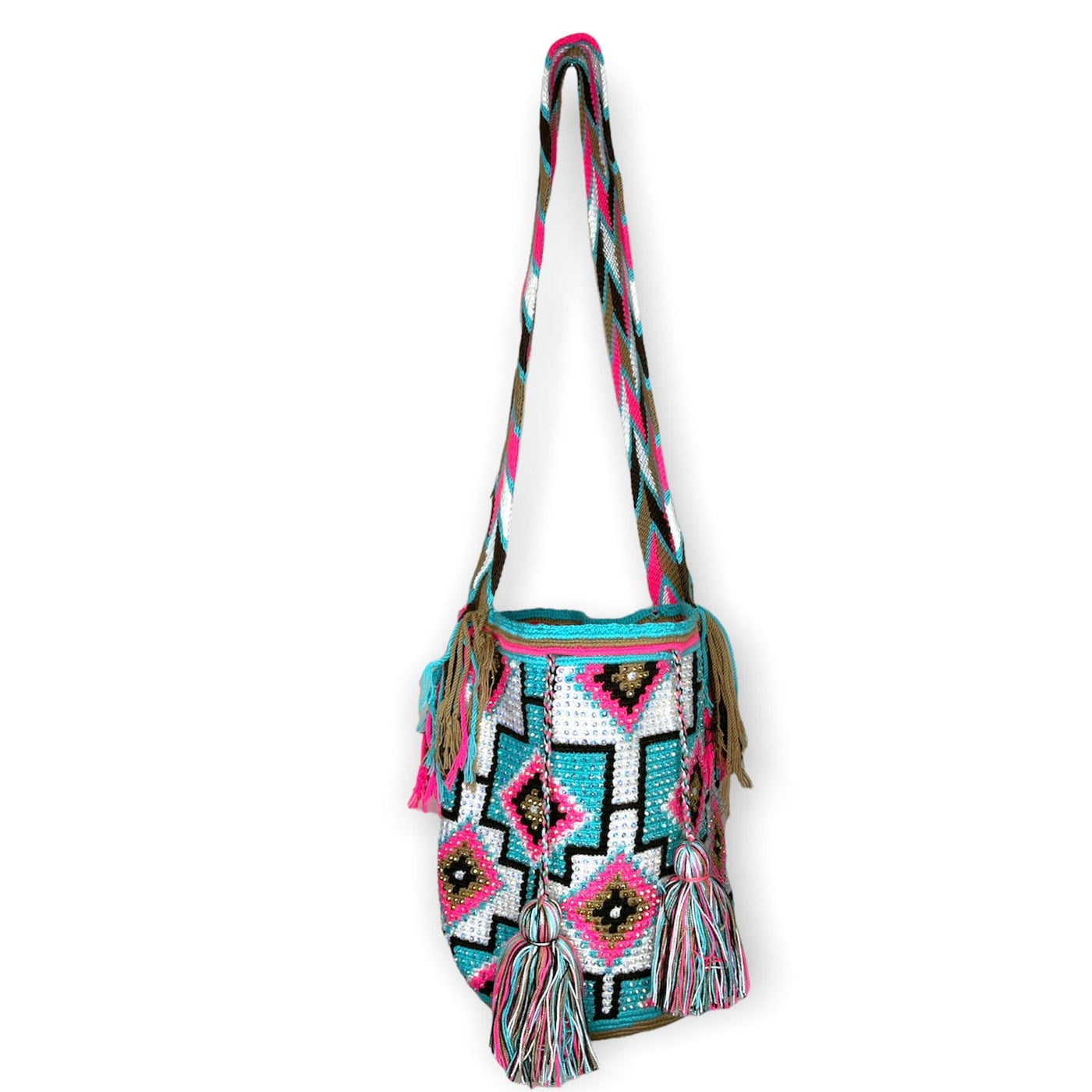 White/ Teal Large Crystal Handbag for summer | Colorful Rhinestone Crossbody Purse | Colorful 4U