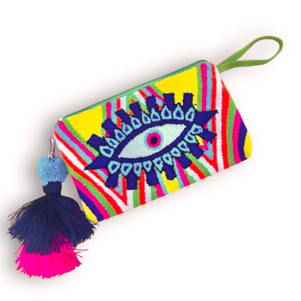 Neon Purple Evil Eye Clutch Bag | Bohemian Wristlet Clutch | Summer Tassel Clutch | Colorful 4U
