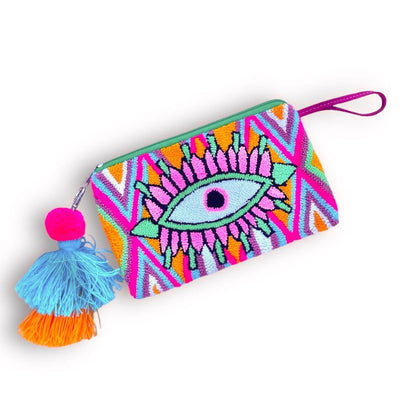 Spring Colors Evil Eye Clutch Bag | Bohemian Wristlet Clutch | Summer Tassel Clutch | Colorful 4U
