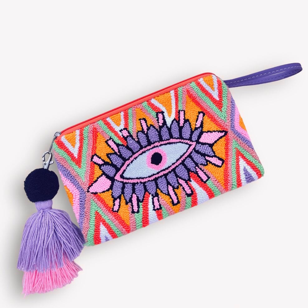 Orange Lavender Spring Evil Eye Clutch Bag | Bohemian Wristlet Clutch | Summer Tassel Clutch | Colorful 4U