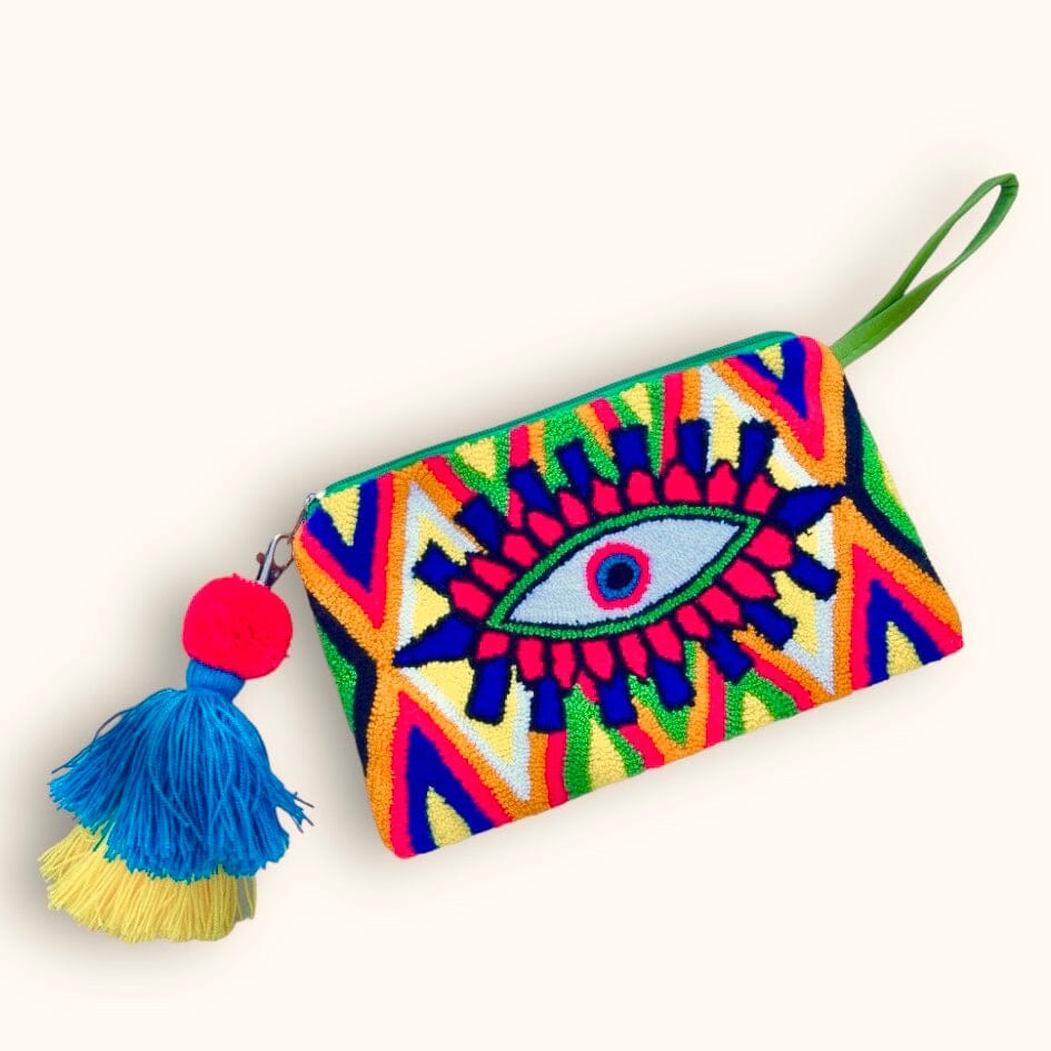 Neon Fushcia Evil Eye Clutch Bag | Bohemian Wristlet Clutch | Summer Tassel Clutch | Colorful 4U