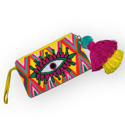 Yellow | Evil Eye Clutch Bag | Bohemian Wristlet Clutch | Summer Tassel Clutch | Colorful4U