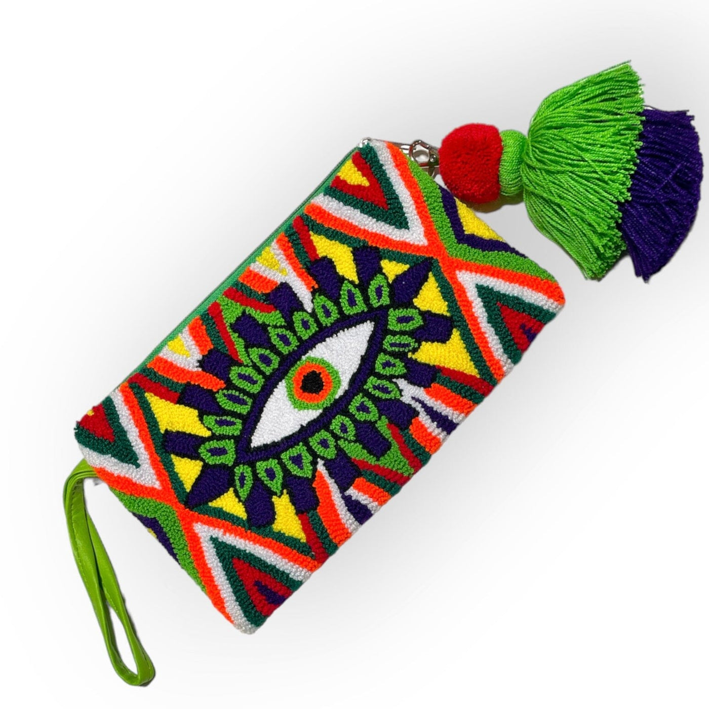 Neon Green | Evil Eye Clutch Bag | Bohemian Wristlet Clutch | Summer Tassel Clutch | Colorful4U