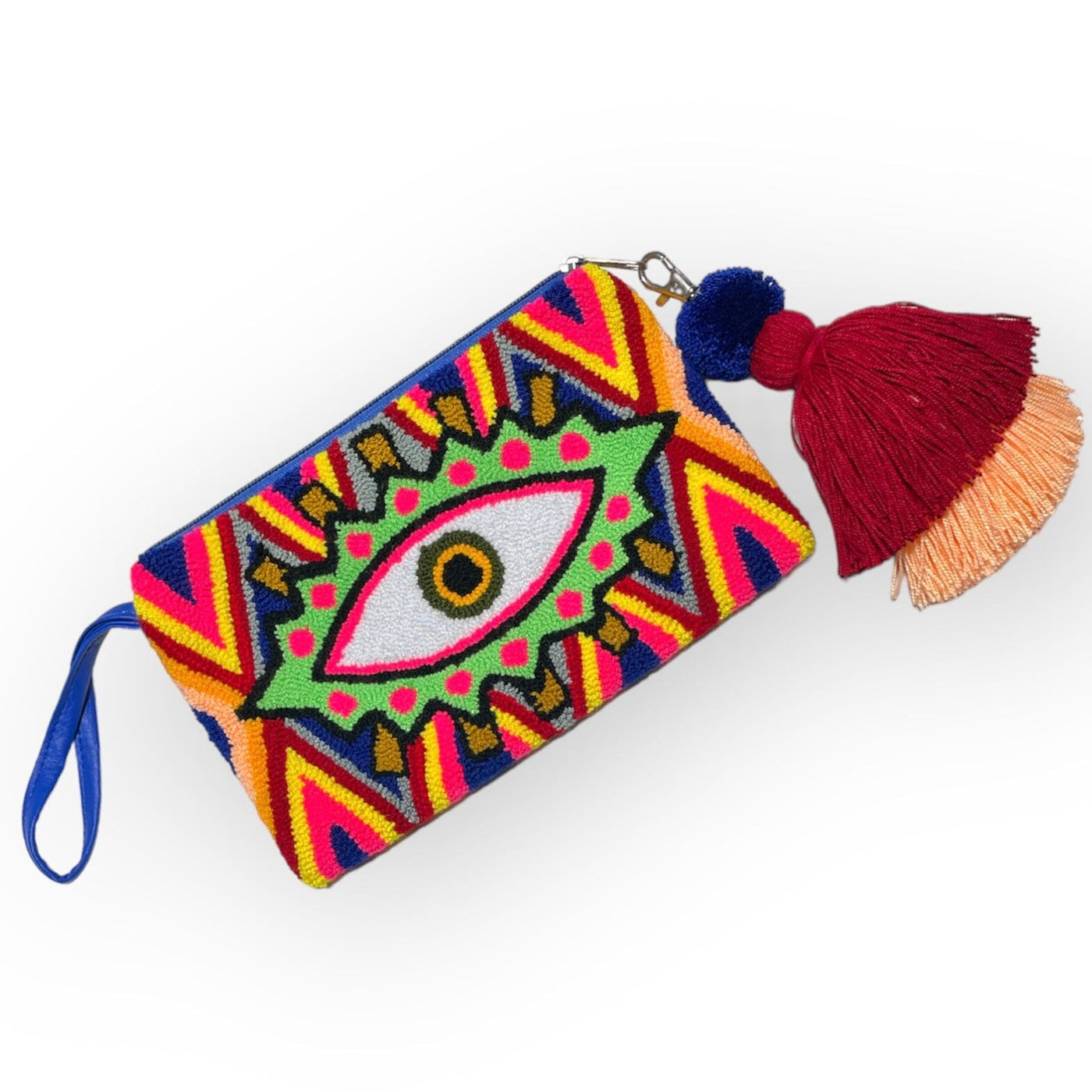 Blue and Green | Evil Eye Clutch Bag | Bohemian Wristlet Clutch | Summer Tassel Clutch | Colorful4U