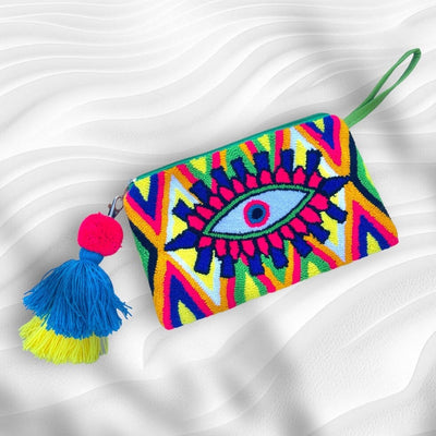 Neon Summer colors Evil Eye Clutch Bag | Bohemian Wristlet Clutch | Summer Tassel Clutch | Colorful 4U