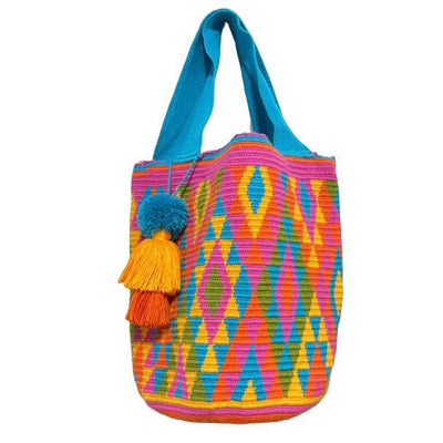 Pink / Teal Diamonds Crochet Pattern Large Summer Tote Bag | Best Beach Tote Bags for women | Colorful 4u