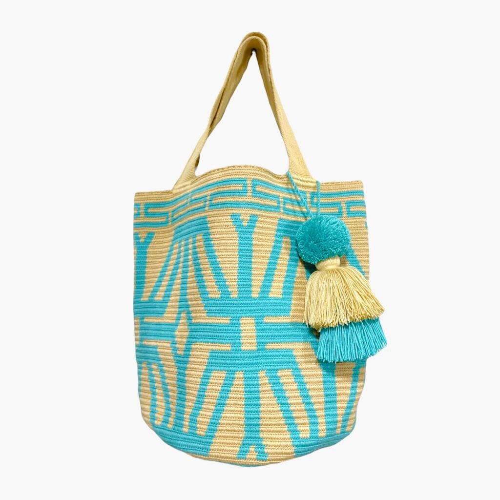 Teal/ Natural Large Crochet Summer Tote Bag | Best Beach Tote Bags for women | Colorful 4u