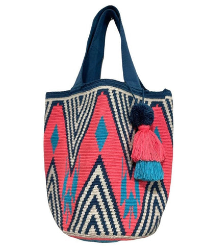 Navy / Pink Chevron Crochet Pattern Large Summer Tote Bag | Best Beach Tote Bags for women | Colorful 4u