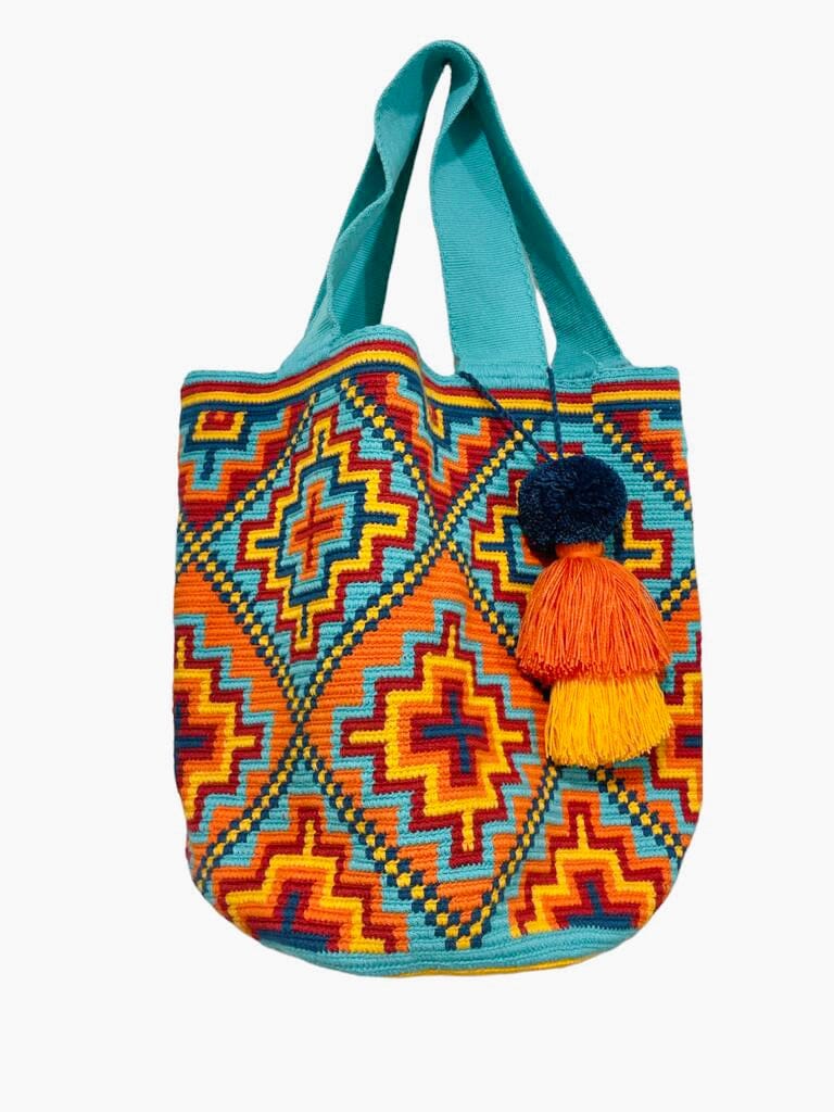 Orange / Teal Large Crochet Summer Tote Bag | Best Beach Tote Bags for women | Colorful 4u