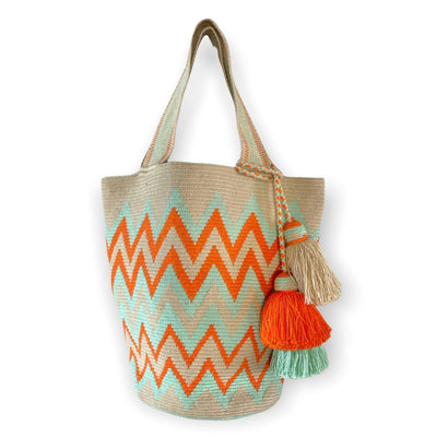 Cream - Orange Large Crochet Summer Tote Bag | Best Beach Tote Bags for Moms
