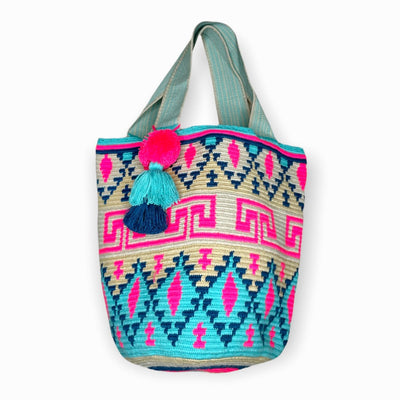 Turquoise/ Hot Pink Large Crochet Tote Bag for summer | Beach Tote Bag | Colorful 4U