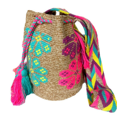 Turquoise Pink Flower Pattern Beach Tote Bag | Crossbody Summer Crochet Bag